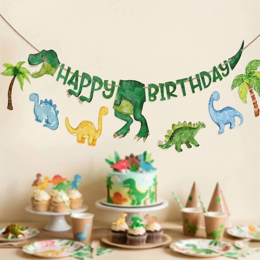 Science Of Happiness - Dinosaur Happy Birthday Banner Watercolor Dino
