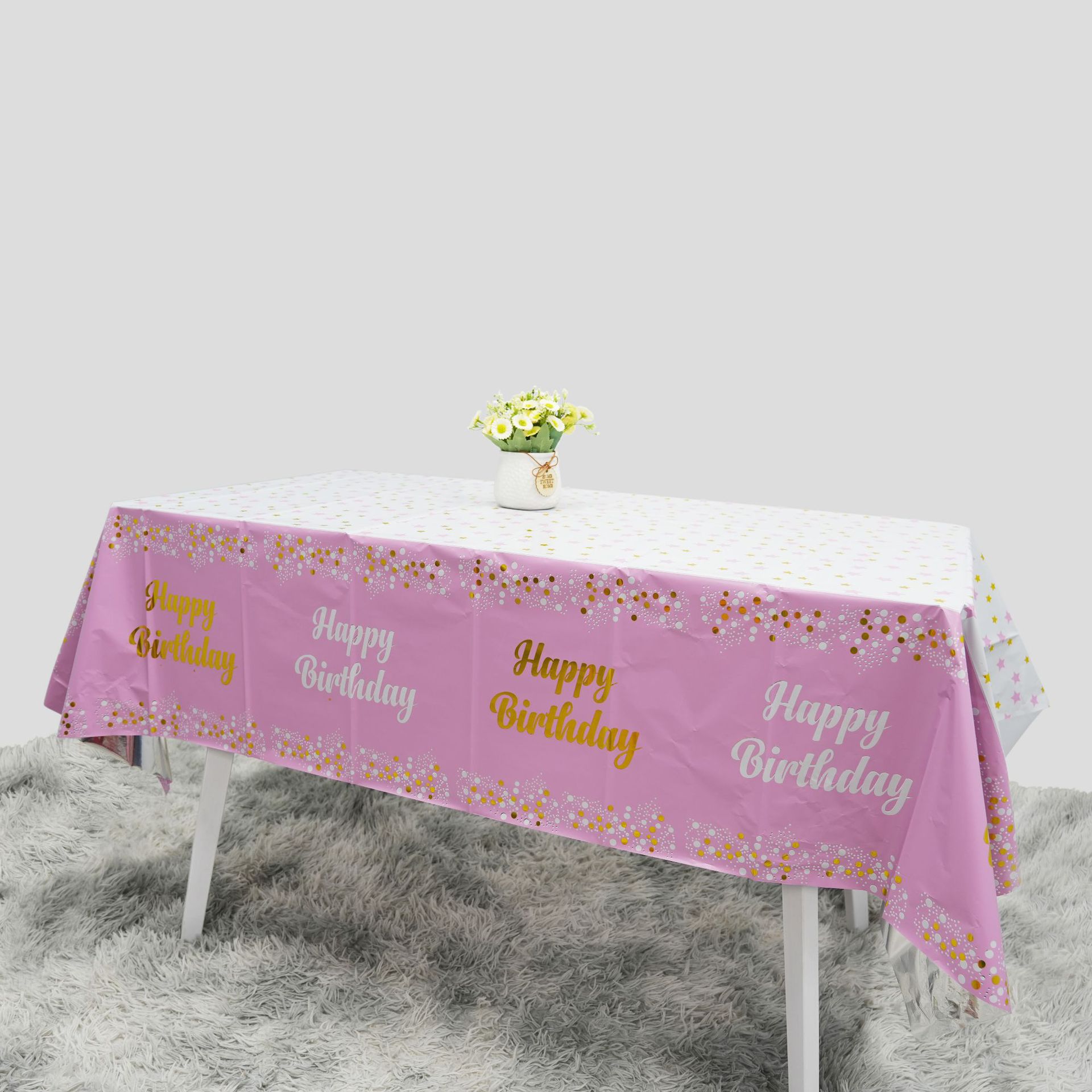 Science Of Happiness - Happy Birthday Disposable Tablecloth Dot Star